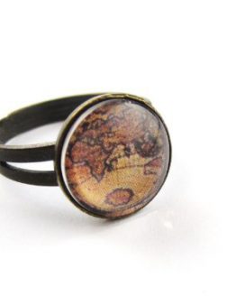 Landkarte-Cabochon-Ring-Vintage-Damenring-bronze-farben-0