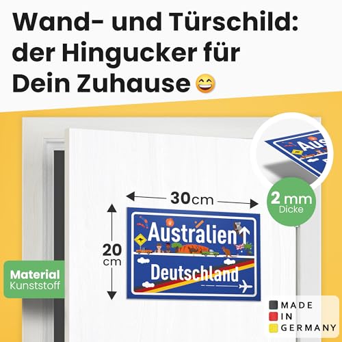 DankeDir-Australien-Deutschland-Ortsschild-Kunststoff-Schild-30-x-20-cm-Geschenk-Idee-Gutschein-Reise-Urlaub-Reisegutschein-Maenner-Frauen-Geldgeschenk-Abschiedskarte-Geschenkidee-Deko-Karte-0-0