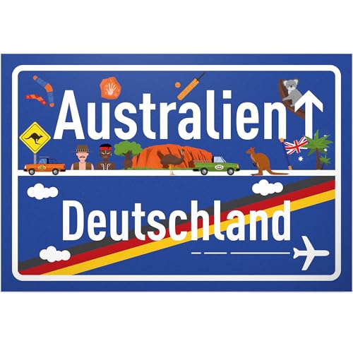 DankeDir-Australien-Deutschland-Ortsschild-Kunststoff-Schild-30-x-20-cm-Geschenk-Idee-Gutschein-Reise-Urlaub-Reisegutschein-Maenner-Frauen-Geldgeschenk-Abschiedskarte-Geschenkidee-Deko-Karte-0