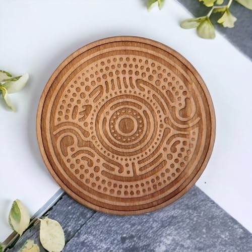 Holzuntersetzer-mit-Aborigine-Mustern-fuer-Getraenke–wunderschoen-gestaltete-Holz-Getraenkeuntersetzer-6-Stueck-fuer-Trinkglaeser-Kaffeetassen-fuer-jeden-Tischtyp-Groesse-89-x-89-cm-0-3