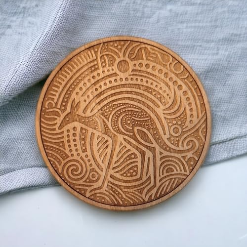 Holzuntersetzer-mit-Aborigine-Mustern-fuer-Getraenke–wunderschoen-gestaltete-Holz-Getraenkeuntersetzer-6-Stueck-fuer-Trinkglaeser-Kaffeetassen-fuer-jeden-Tischtyp-Groesse-89-x-89-cm-0-5