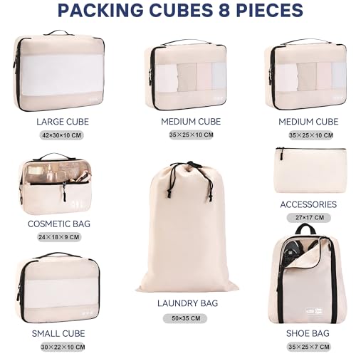 MURISE-Koffer-Organizer-8-Stueck-Packing-Cubes-fuer-Urlaub-und-Reisen-Packwuerfel-Packtaschen-fuer-Koffer-mit-Schuhtasche-Kosmetiktasche-Ordnungssystem-Travel-Essentials-0-0