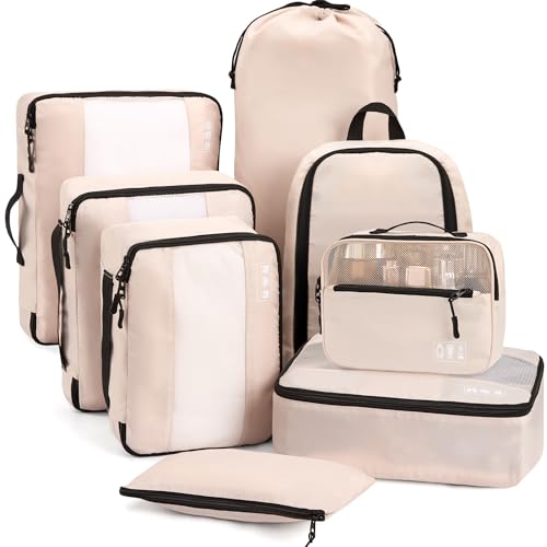 MURISE-Koffer-Organizer-8-Stueck-Packing-Cubes-fuer-Urlaub-und-Reisen-Packwuerfel-Packtaschen-fuer-Koffer-mit-Schuhtasche-Kosmetiktasche-Ordnungssystem-Travel-Essentials-0