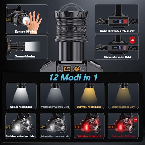 Stirnlampe-Led-WiederaufladbarSuperhell-120000-Lumen-Kopflampe-Stirnlampe-mit-12-Modi-Sensor-IPX7-Wasserdichte-90-Verstellbar-stirnlampe-Led-Fuer-Outdoor-Camping-0-1