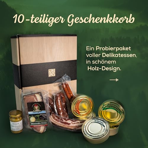 Schwarzwald-Metzgerei-Geschenkset-Dosenwurst-und-mehr-mit-verschiedenen-Wurtsspezialitaeten-Altbadischem-Senf-Schinken-und-Speck-10-teilig-0-0
