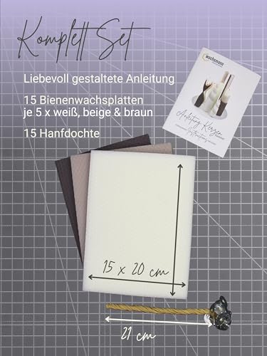 Wachsmann-100-reines-Bienenwachs-aus-Deutschland-Kerzen-selber-machen-Set–15-Bienenwachsplatten-15-x-20-cm-mit-Hanfdochten-fuer-15-Bienenwachskerzen-Dochte-21-cm-Adventskerzen-Geschenk-0-0