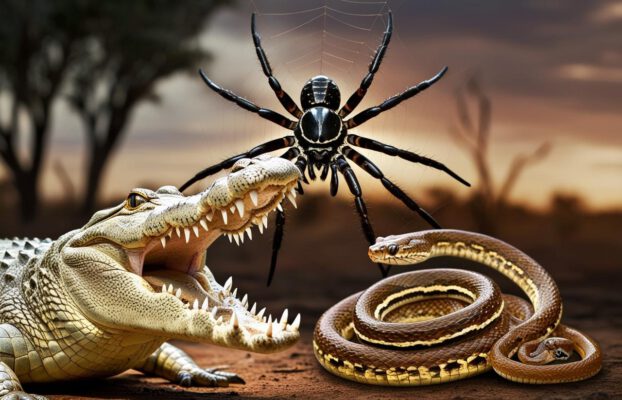 Gefährlich und giftige Tiere in Australien, Salzwasserkrokodil, Funnelback Spider, Brown snake