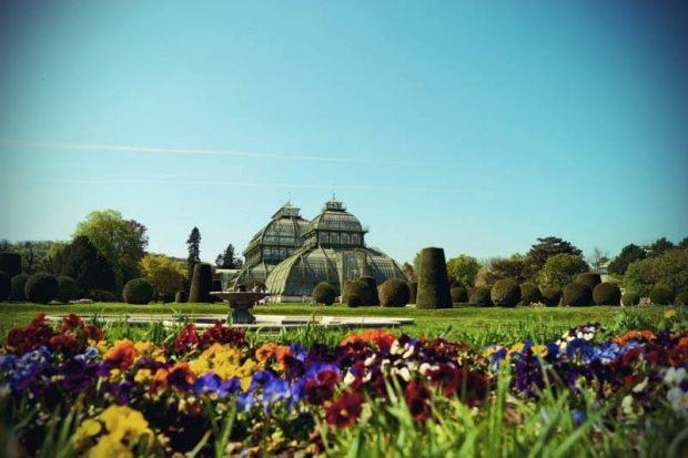 The Palm House in the Schoenbrunn Palace Park in Vienna from outside