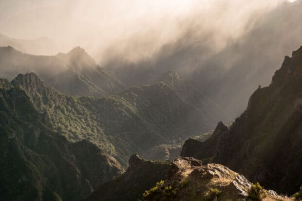 Madeira mountains with fog