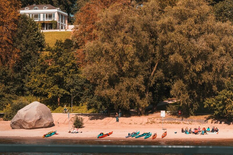 Beach Hamburg Elbstrand with the boulder Alter Schwede