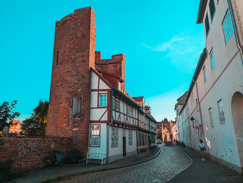 A historic half-timbered house built in a historic tower in Lübeck