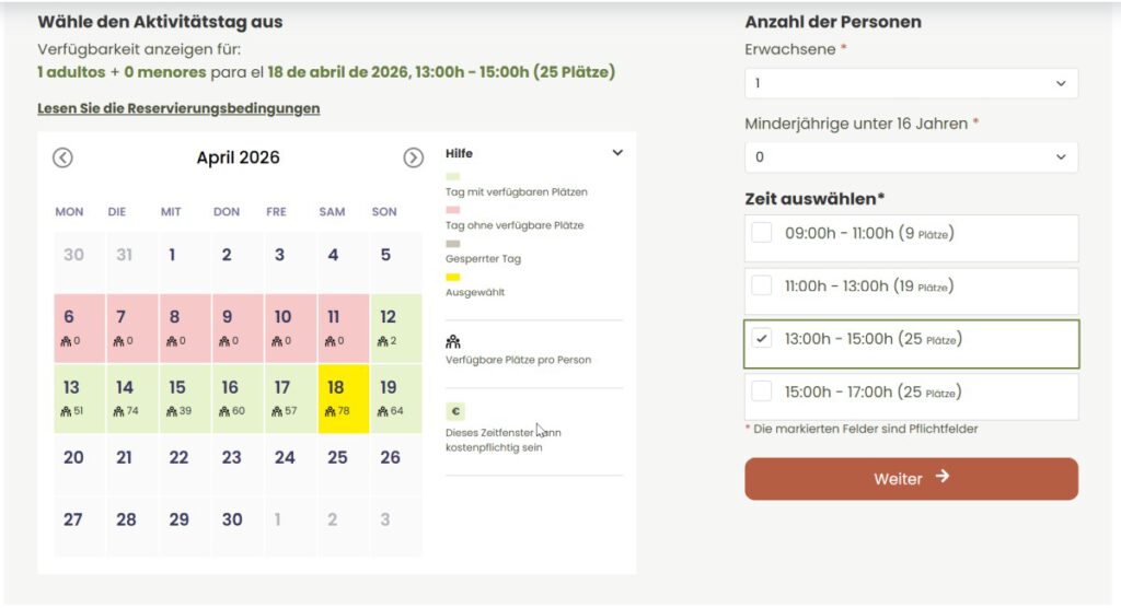 Zeitfenster Buchung El Pijaral