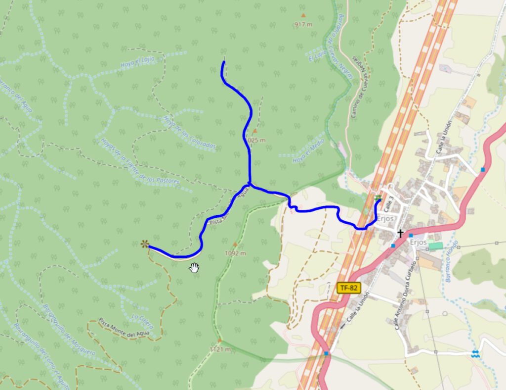 Karte des Wanderweges am monte del agua route